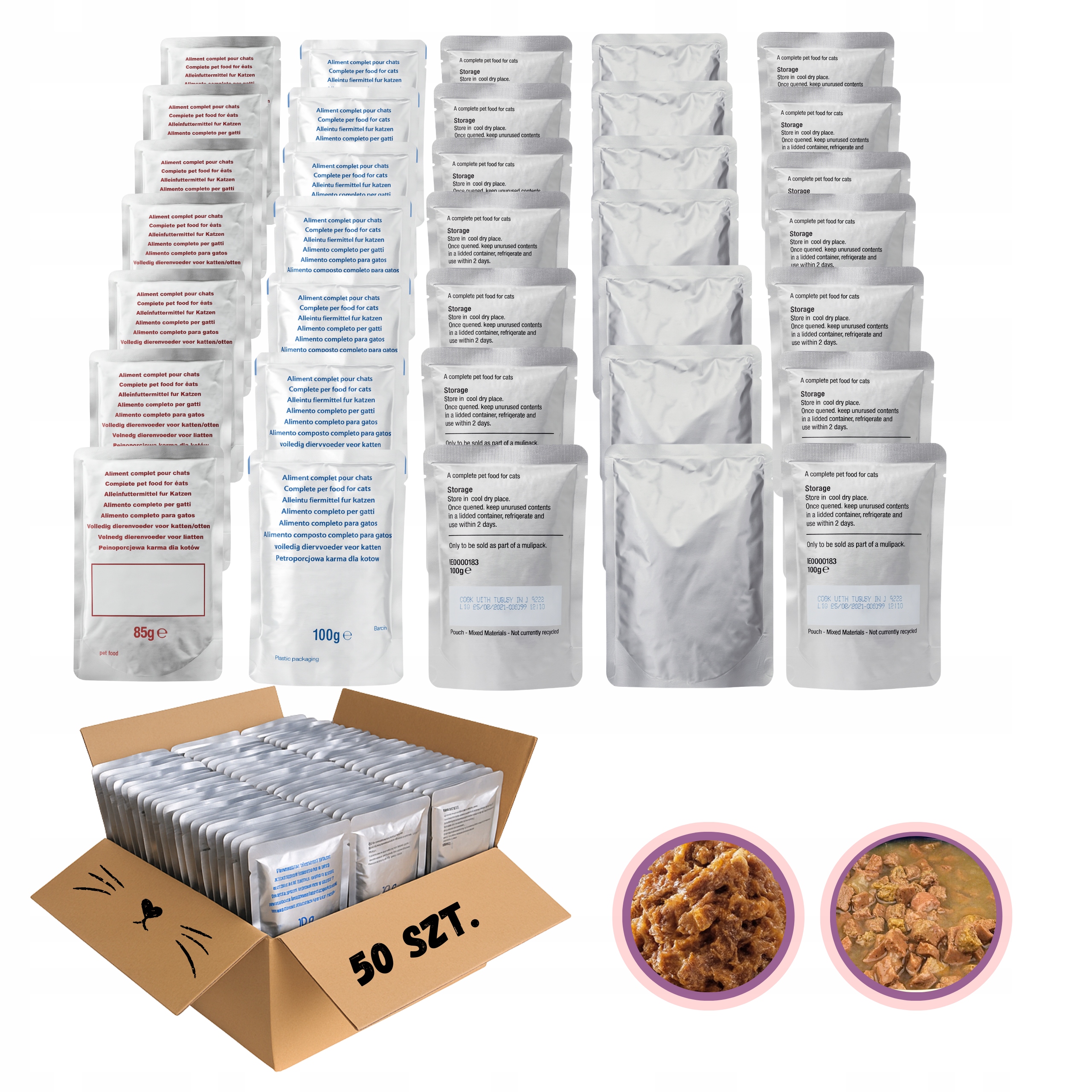 Mokré krmivo pre mačky 50 × 85 g – mix príchutí